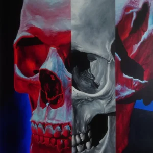 James Yvrande artiste peintre réaliste contemporain tableau Rouges de silence skull